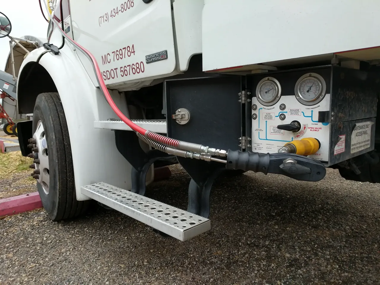CNG fueling connection on a commercial truck at Almeda Fuels