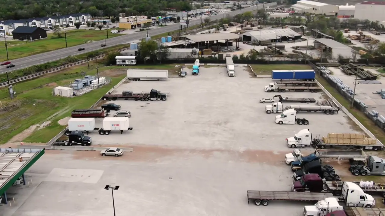 Aerial view of the Almeda Fuels station and adjacent truck parking area