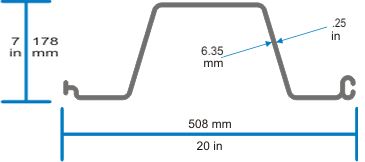 TW30 vinyl sheet piling 2D profile drawing with dimensions