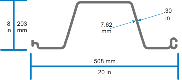 TW50 vinyl sheet piling 2D profile drawing with dimensions