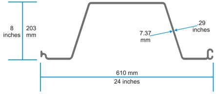 TW55 vinyl sheet piling 2D profile drawing with dimensions