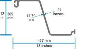 TW95 vinyl sheet piling 2D profile drawing with dimensions