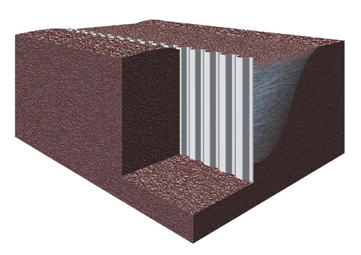 Underground Tidewall vinyl sheet piling cut-off wall diagram controlling water migration